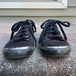 Black suede sparkle sneakers